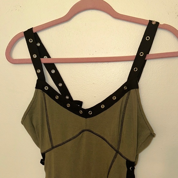 NWT Hot Topic Social Collision Dark Green Hardware Gorpcore Punk Midaxi Dress - Picture 2 of 5